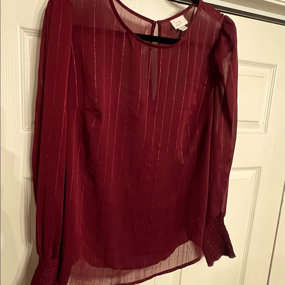 A New Day Deep Red Blouse with Shimmery stripes